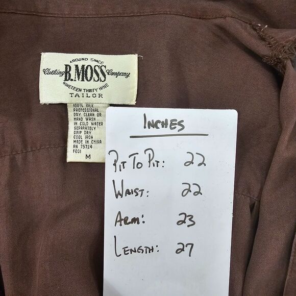 Vtg Quiet Luxury Minimalist Chocolate Brown Silk Blouse M Office Business Casual - Picture 6 of 7